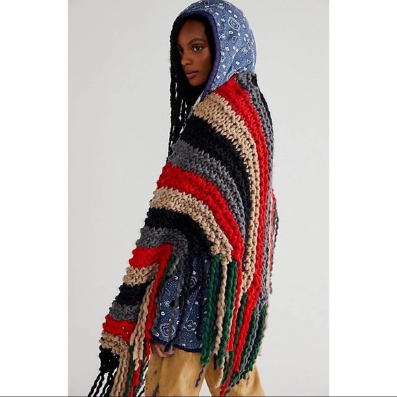 NEW Free People x Loopy Mango Hand Knit Multi Stripe Fringe Shawl - Picture 2 of 15